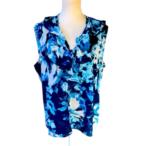 Karl Lagerfield, ladies XL sleeveless ruffled summertime blouse, excellent cond - Picture 1 of 14